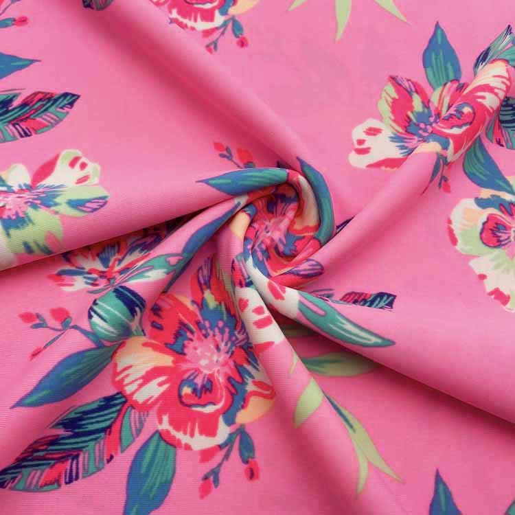 TESSUTO IN NYLON STAMPATO FIORI ROSA